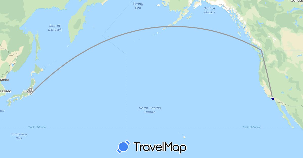TravelMap itinerary: driving, plane in Canada, Japan, United States (Asia, North America)