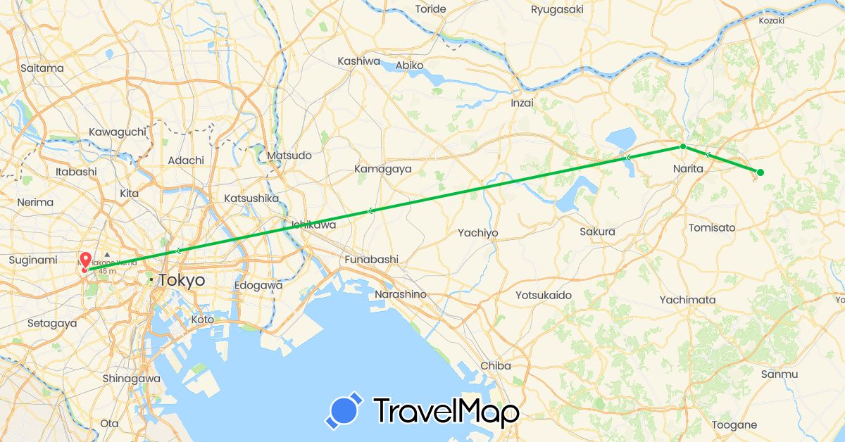 TravelMap itinerary: driving, bus, hiking in Japan (Asia)