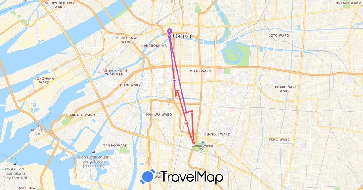 TravelMap itinerary: driving, train, hiking in Japan (Asia)